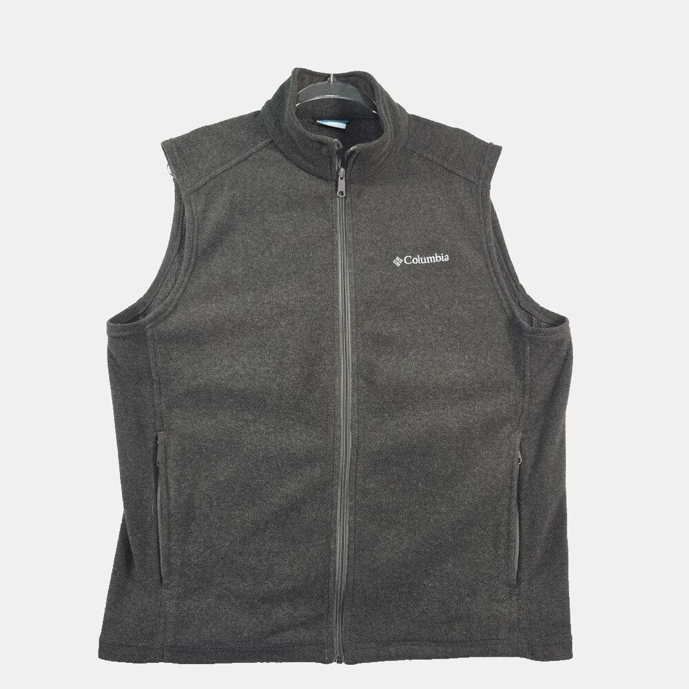 Columbia Fleece Vest Full Zip Sleeveless Men's L Outdoors Hiking Gray Hiking